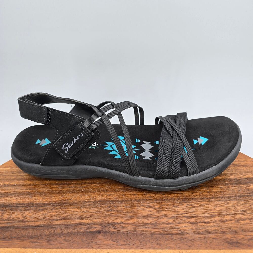 Skechers Sandals Womens 9 Black Reggae Slim Adjustable Strappy Comfort Outdoor